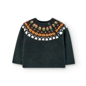 Sweater Tejido Boboli Tulipanes Gris Oscuro