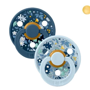2 Chupetes BIBS Colour Round Liberty Chamomile Lawn Baby Blue Mix