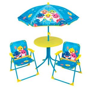 Baby Shark Mesa Infantil, Sillas y Parasol