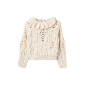 Sweater Tejido Zippy con Cuello de Volantes Beige